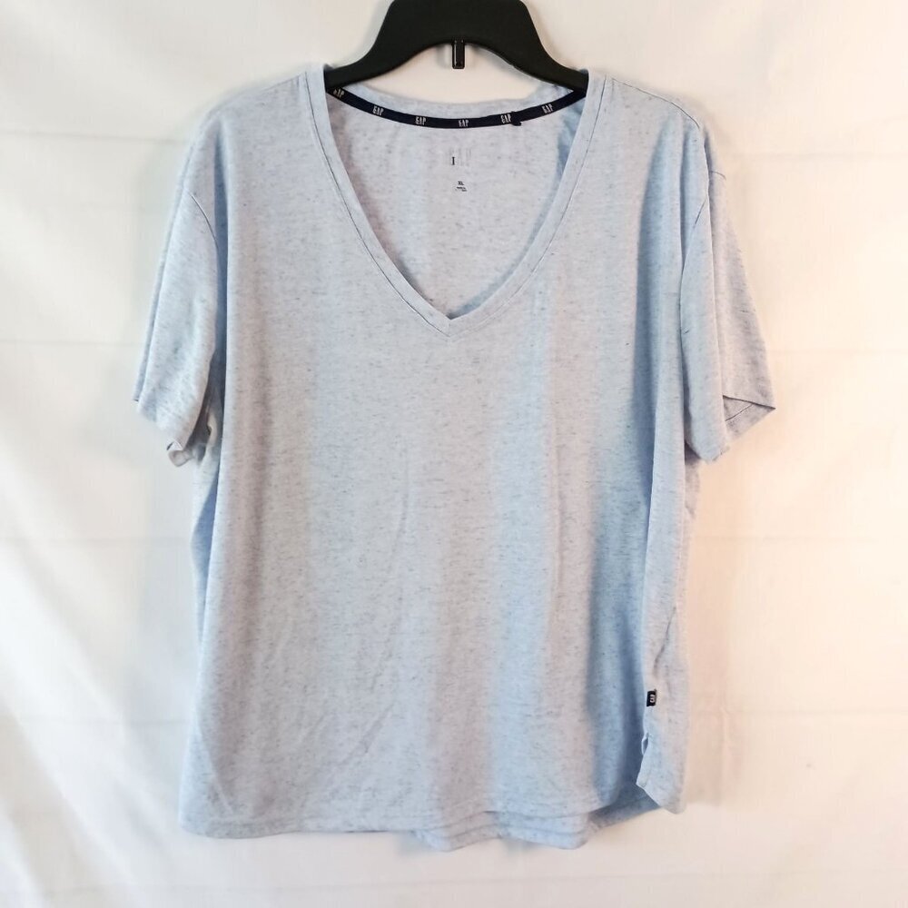 Gap Women’s Light Blue Linen Blend V-Neck Casual Top XL Great Condition